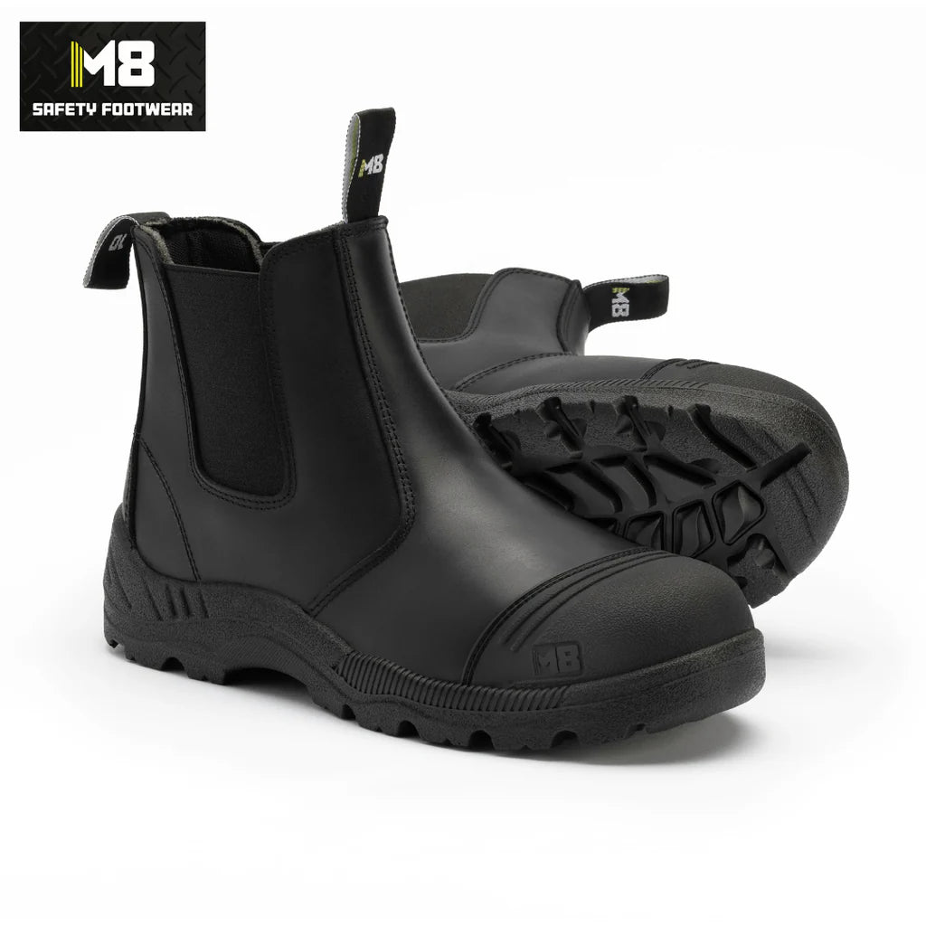 M8 Ledge Safety Elastic Side Boot – Black Steel Toe Pull On Work Boot