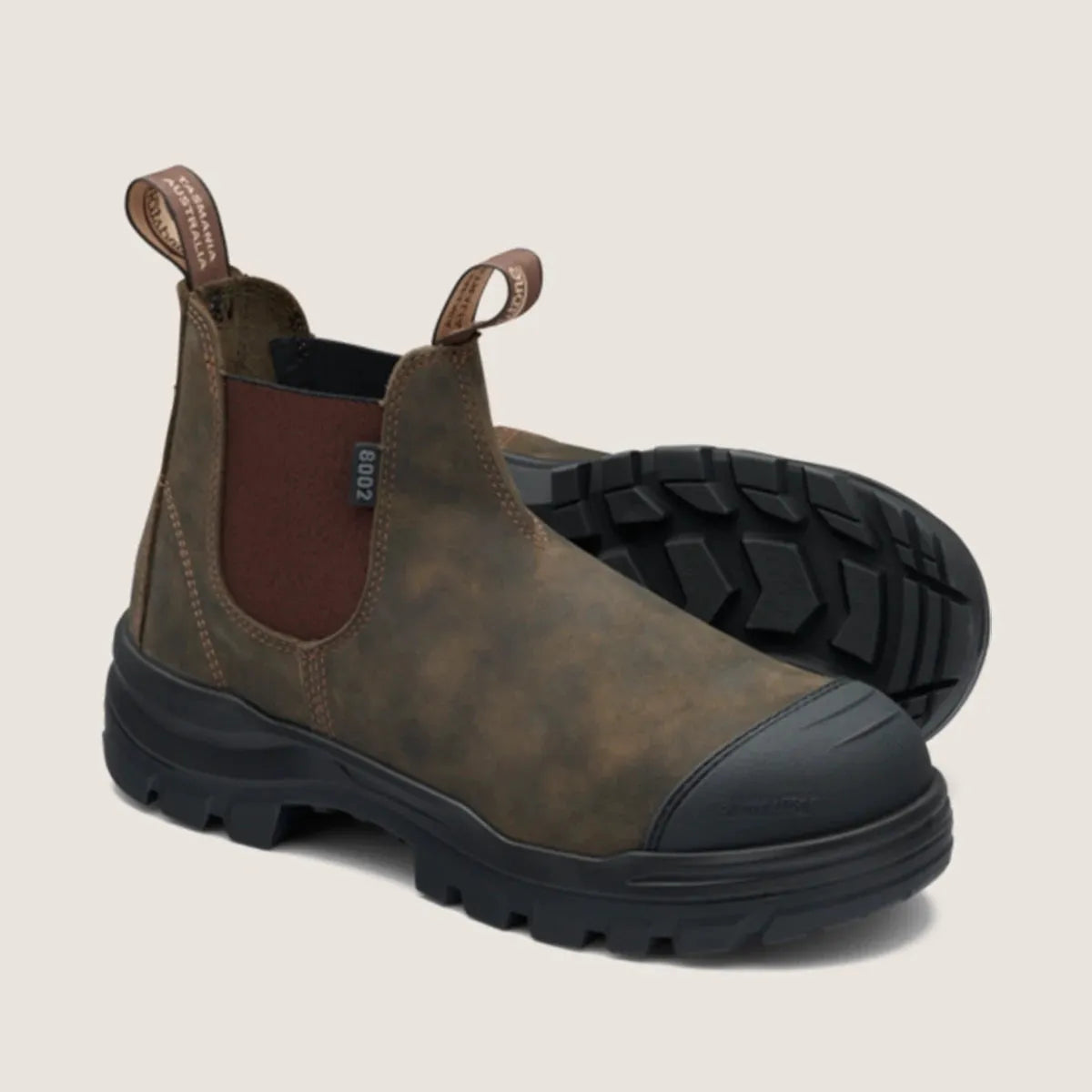 Blundstone 8002 Rotoflex - TPU Steel Safety - Rustic Brown - Unisex - Elastic Side-With Scuff Cap