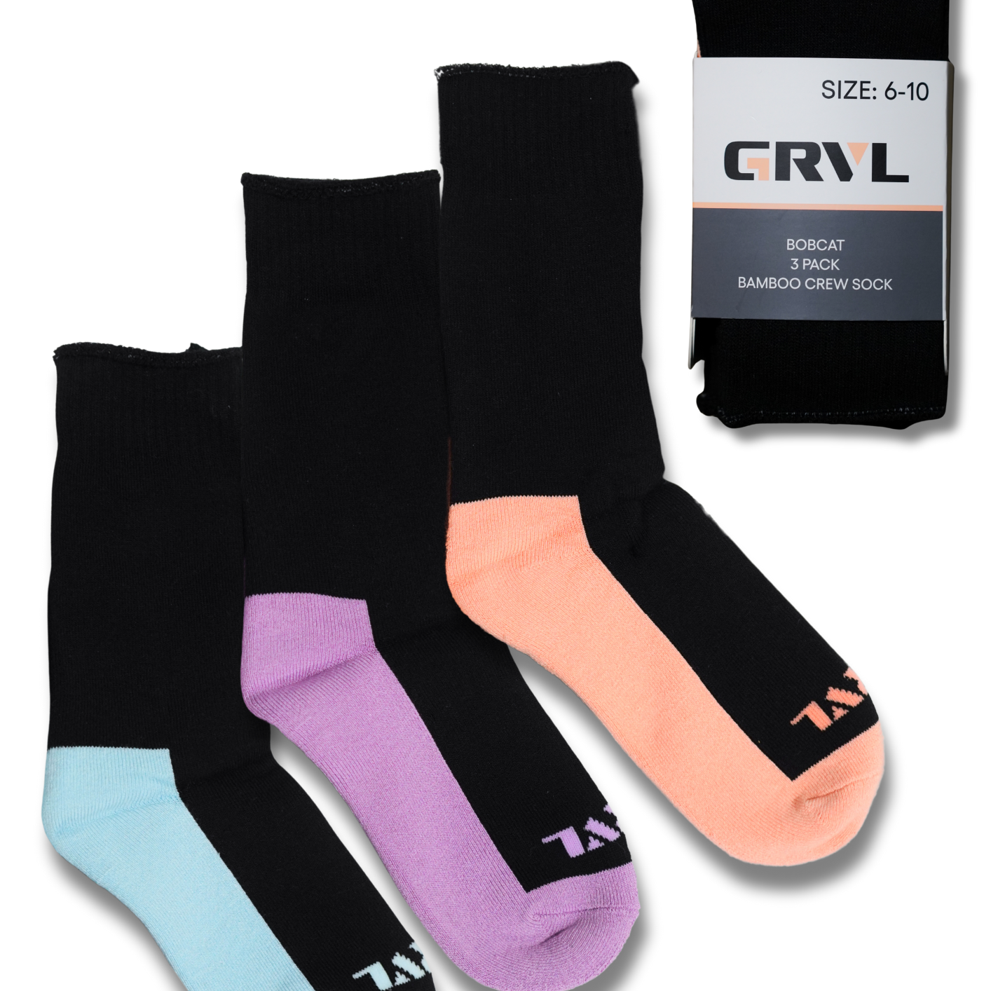 GRVL Socks - Womens Bobcat Bamboo Heavy Duty Crew 3 Pack